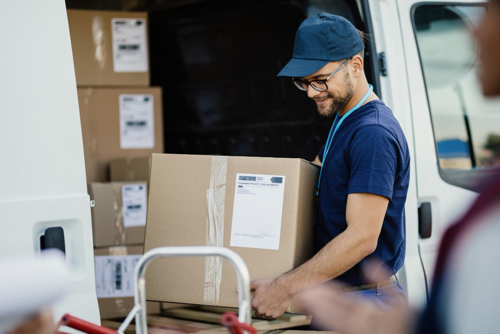 Cajas cargadas en una camioneta de reparto